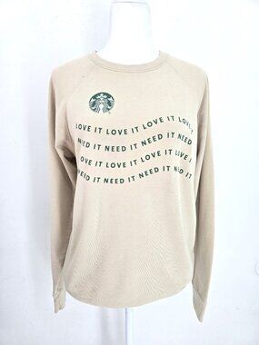 Starbucks Tan Love It Need It Logo Pullover Jumper Sweater Men Size Small